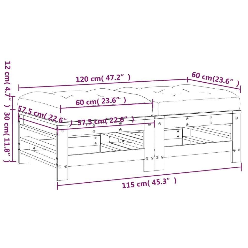 2 gab. dārza soliņu komplekts ar matračiem vidaXL, balts cena un informācija | Dārza krēsli | 220.lv