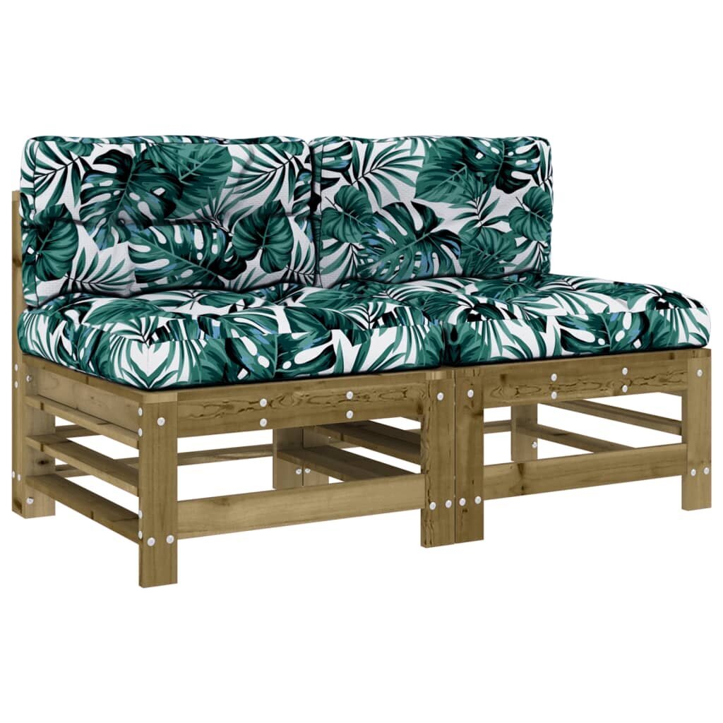 2 daļu dīvānu komplekts ar matračiem vidaXL, brūns/zaļš cena un informācija | Dārza krēsli | 220.lv