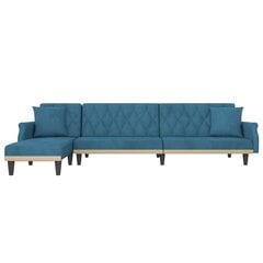 vidaXL L-formas dīvāngulta, zila, 271x140x70 cm, samts cena un informācija | Dīvāni | 220.lv