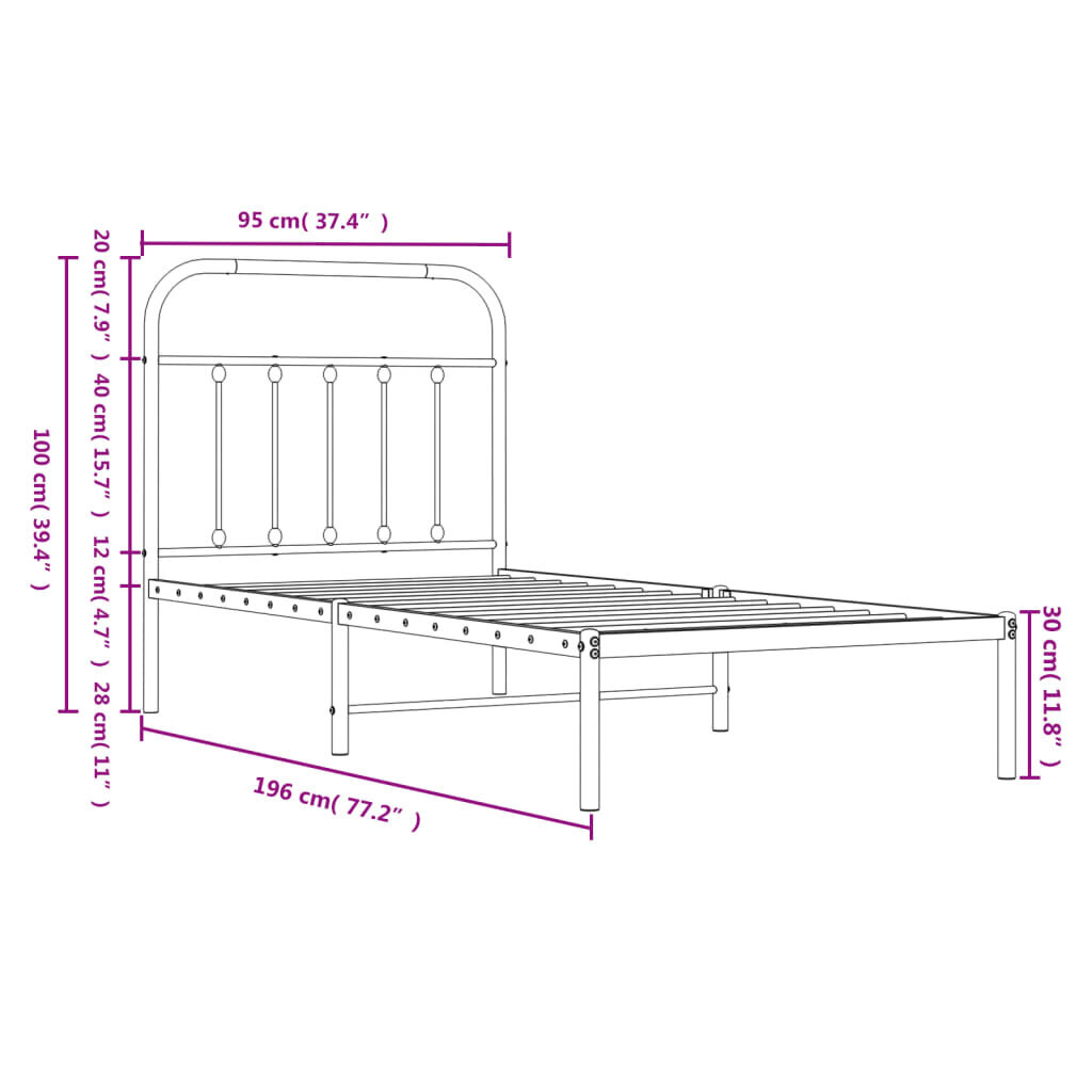 Gultas rāmis vidaXL, 90x190 cm, melns cena un informācija | Gultas | 220.lv