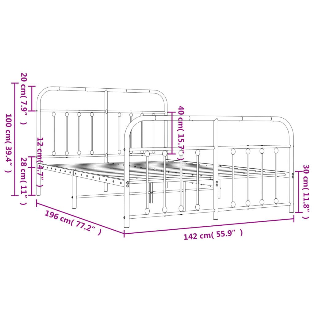 Gultas rāmis vidaXL, 135x190 cm, balts cena un informācija | Gultas | 220.lv