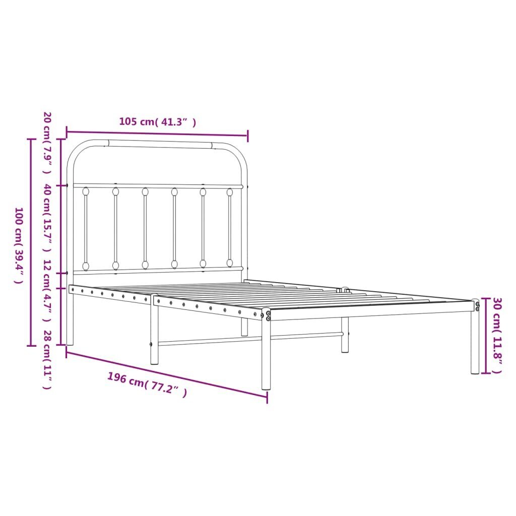 Gultas rāmis vidaXL, 100x190 cm, melns cena un informācija | Gultas | 220.lv