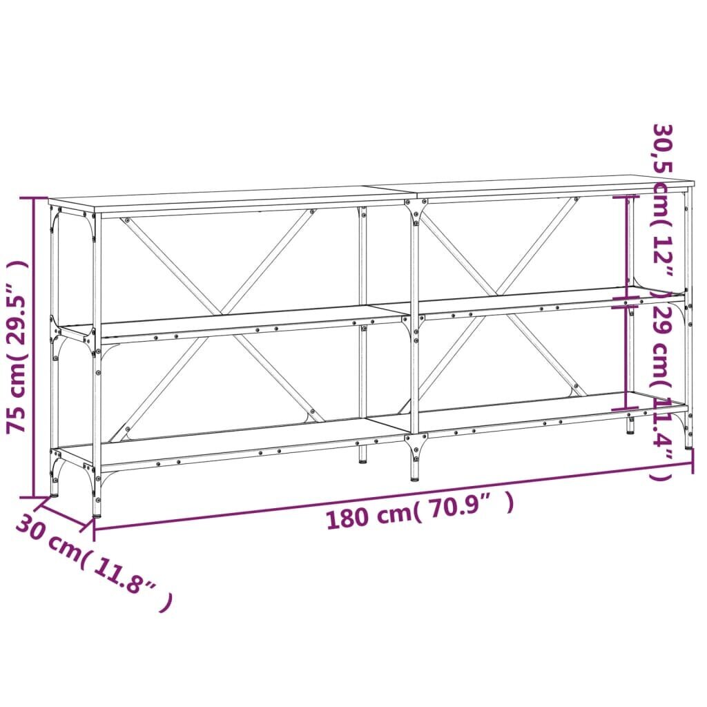 vidaXL konsoles galdiņš, melns, 180x30x75cm, inženierijas koks, dzelzs cena un informācija | Konsoles galdiņi | 220.lv