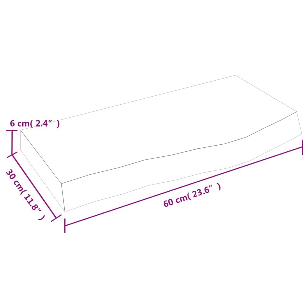 vidaXL sienas plaukts, tumši pelēks, 60x30x6 cm, ozola masīvkoks cena un informācija | Plaukti | 220.lv