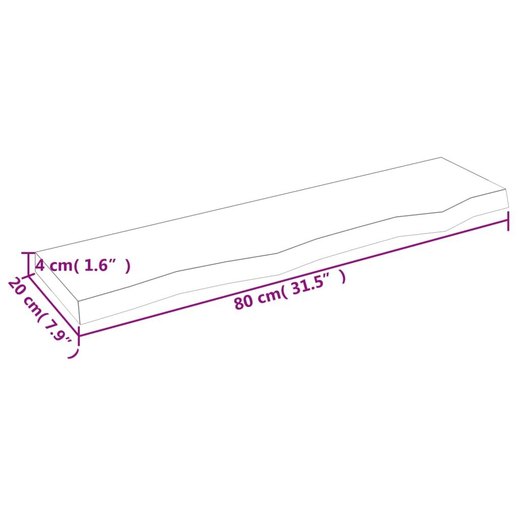 vidaXL sienas plaukts, 80x20x4 cm, neapstrādāts ozola masīvkoks cena un informācija | Plaukti | 220.lv