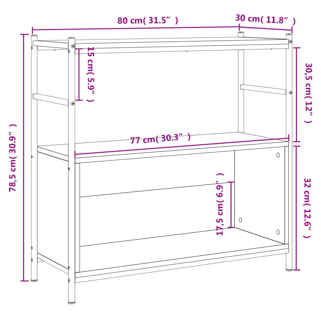 vidaXL grāmatplaukts, 80x30x78,5 cm, inženierijas koks, dzelzs, ozola cena un informācija | Plaukti | 220.lv