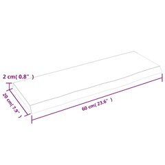 vidaXL sienas plaukts, 60x20x2 cm, neapstrādāts ozola masīvkoks cena un informācija | Plaukti | 220.lv