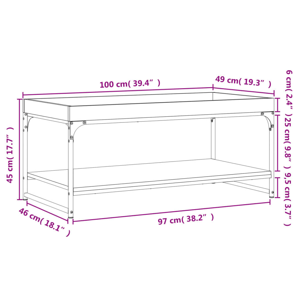 vidaXL kafijas galdiņš, 100x49x45 cm, inženierijas koks, pelēks цена и информация | Žurnālgaldiņi | 220.lv