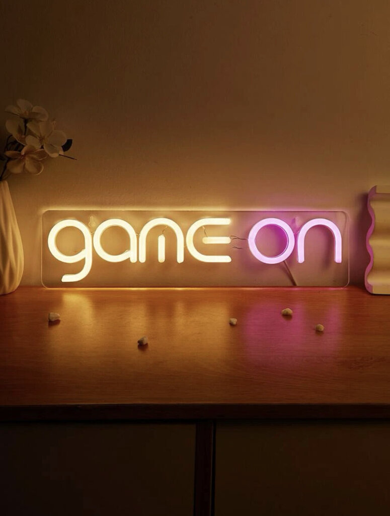Neona dekors spēles "GAME ON", balta un roza, 36x9x1cm цена и информация | Sienas lampas | 220.lv