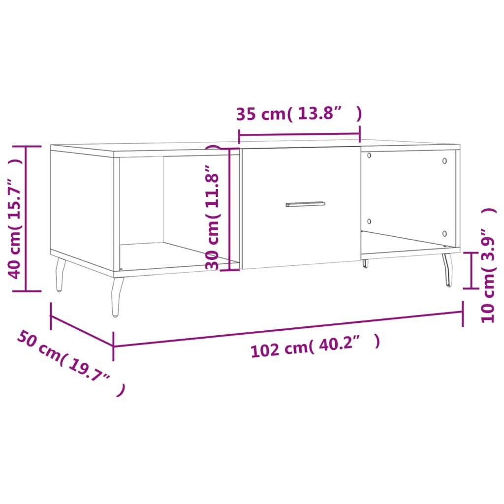 vidaXL kafijas galdiņš, balts, 102x50x40 cm, inženierijas koks cena un informācija | Žurnālgaldiņi | 220.lv