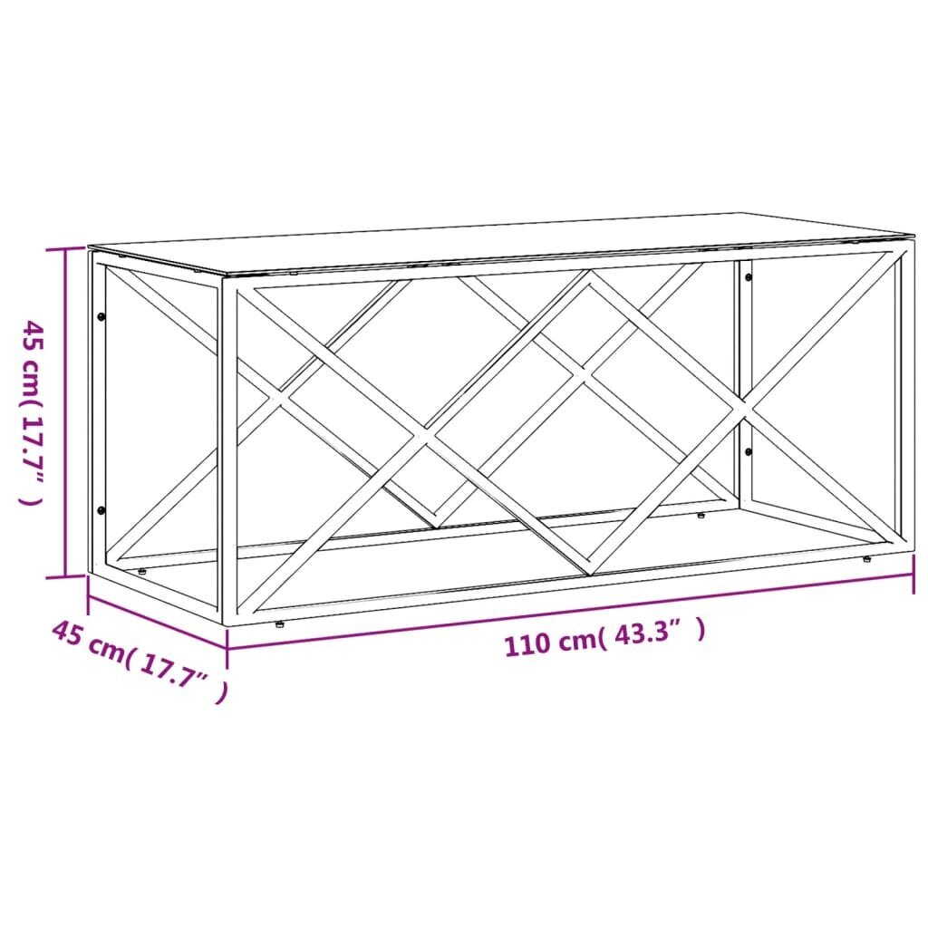 vidaXL kafijas galdiņš, 110x45x45 cm, nerūsējošs tērauds un stikls cena un informācija | Žurnālgaldiņi | 220.lv