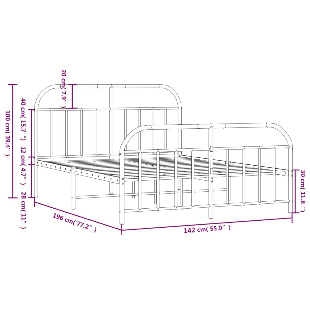 Gultas rāmis vidaXL, 135x190 cm, balts cena un informācija | Gultas | 220.lv