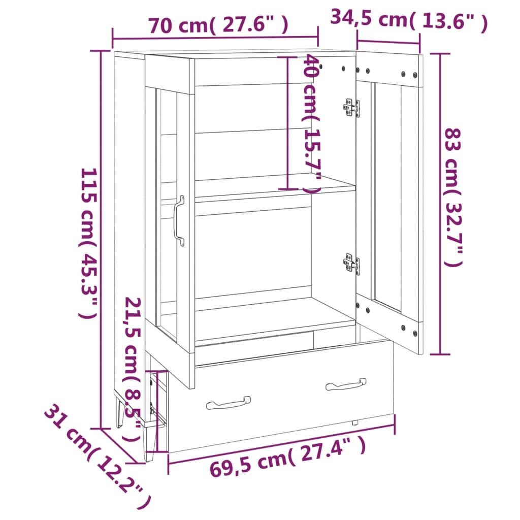 vidaXL augstais skapītis, melns, 70x31x115 cm, inženierijas koks цена и информация | Kumodes | 220.lv