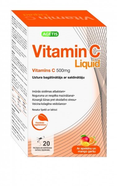 Uztura bagātinātājs Vitamin C Liquid 500mg, 20 paciņas cena un informācija | Vitamīni, preparāti, uztura bagātinātāji labsajūtai | 220.lv