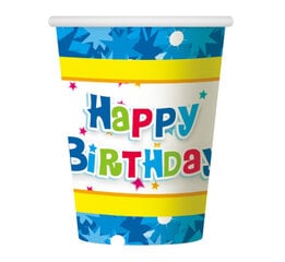 Одноразовые бумажные стаканчики "Happy Birthday" 270 мл цена и информация | Праздничная одноразовая посуда | 220.lv