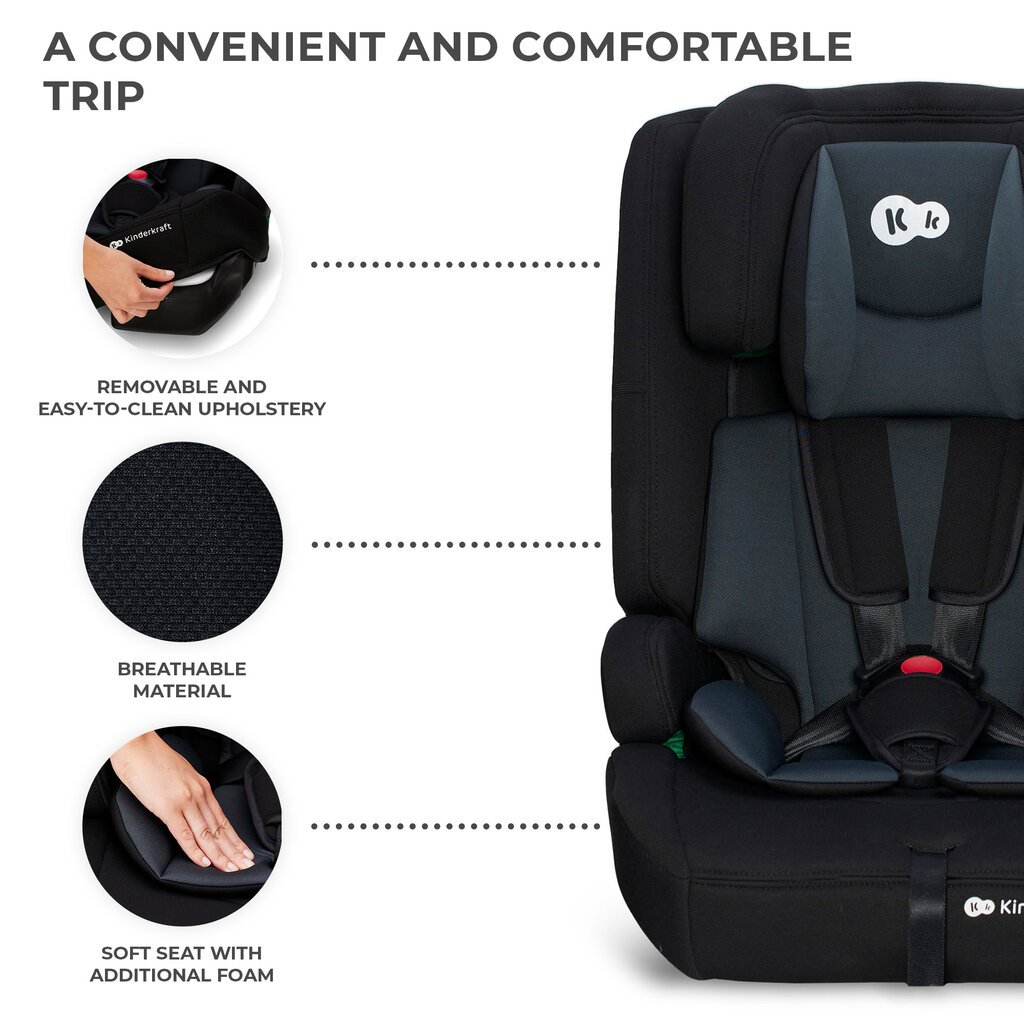 Autokrēsliņš Kinderkraft Safety Fix 2 I-Size, 9-36 kg, Black cena un informācija | Autokrēsliņi | 220.lv