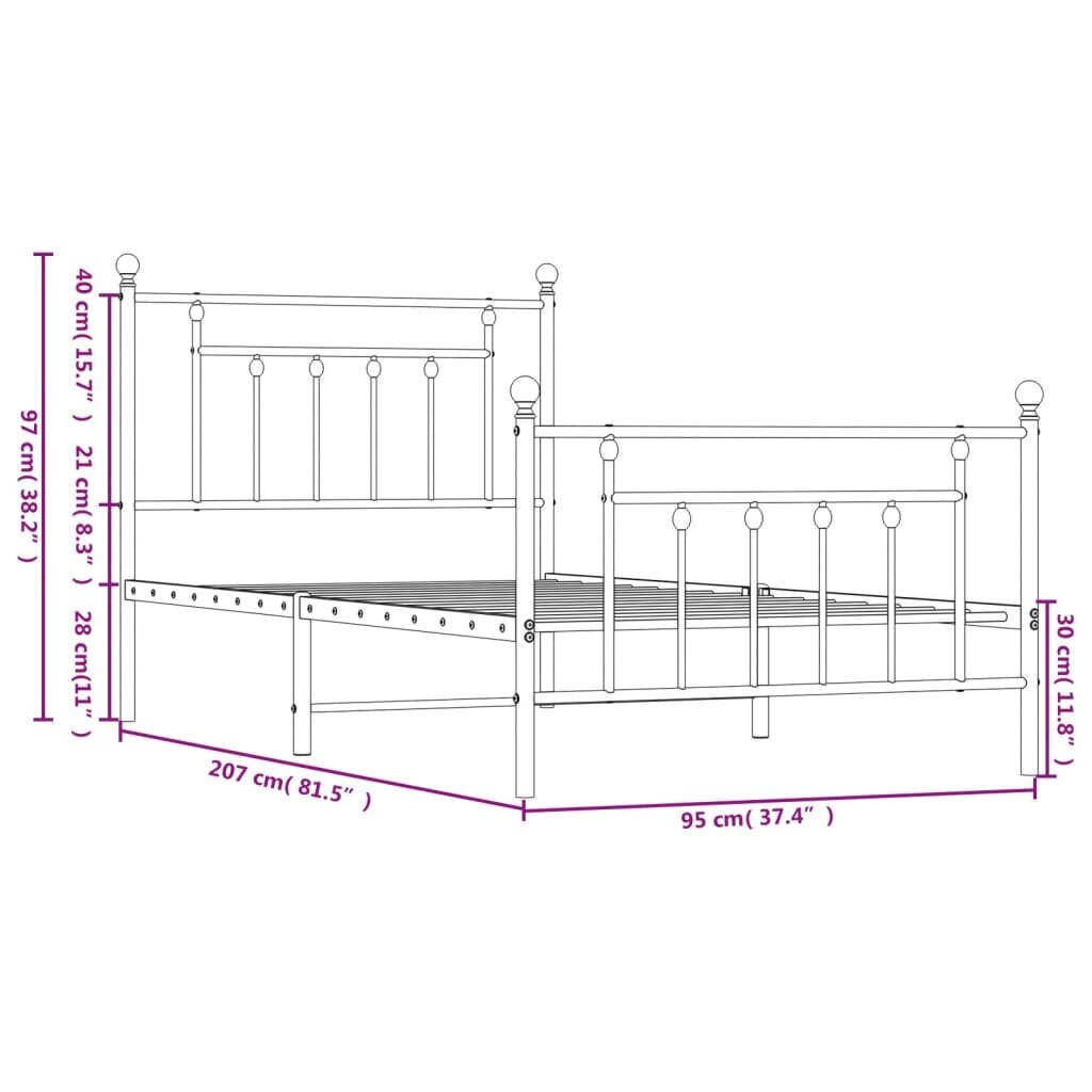 Gultas rāmis vidaXL, 90x200 cm, melns cena un informācija | Gultas | 220.lv