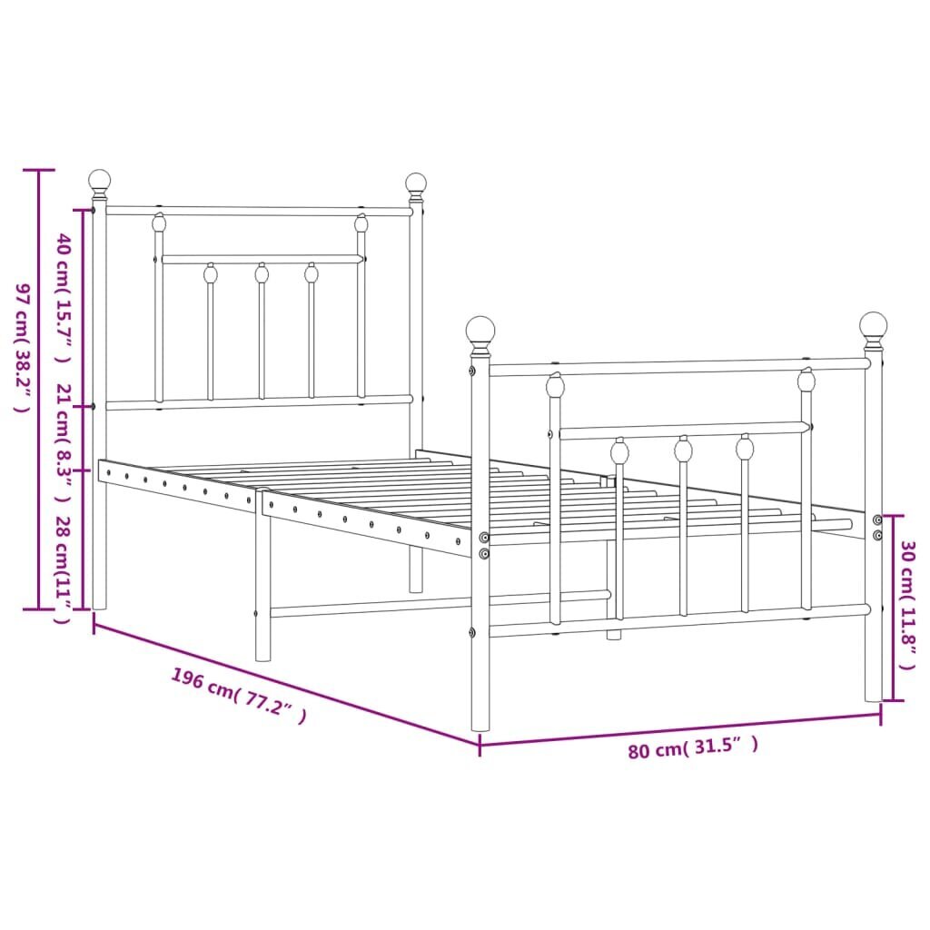 Gultas rāmis vidaXL, 75x190 cm, melns cena un informācija | Gultas | 220.lv