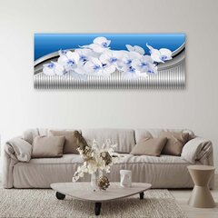 Glezna uz audekla, Baltā orhideja uz zila fona cena un informācija | Gleznas | 220.lv