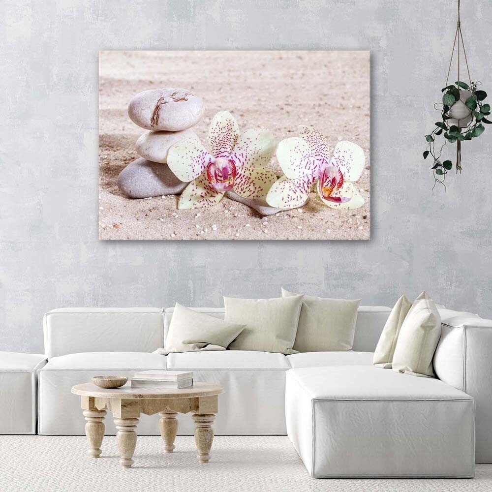 Glezna uz audekla, Orhideja un akmeņi uz smiltīm cena un informācija | Gleznas | 220.lv
