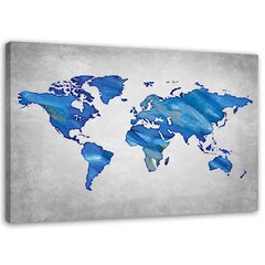 Glezna uz audekla, Tumši zila pasaules karte uz betona цена и информация | Картины | 220.lv