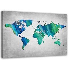 Glezna uz audekla, Zila un zaļa pasaules karte цена и информация | Картины | 220.lv