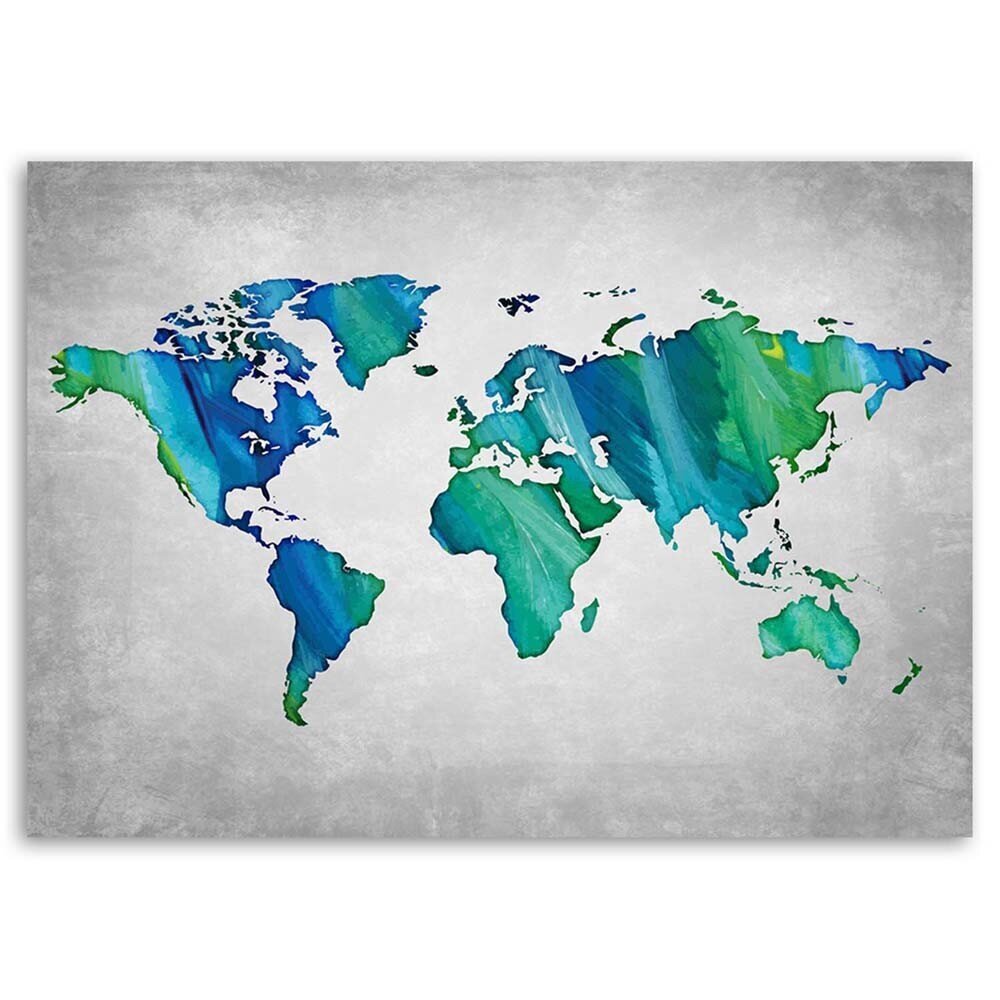 Glezna uz audekla, Zila un zaļa pasaules karte cena un informācija | Gleznas | 220.lv
