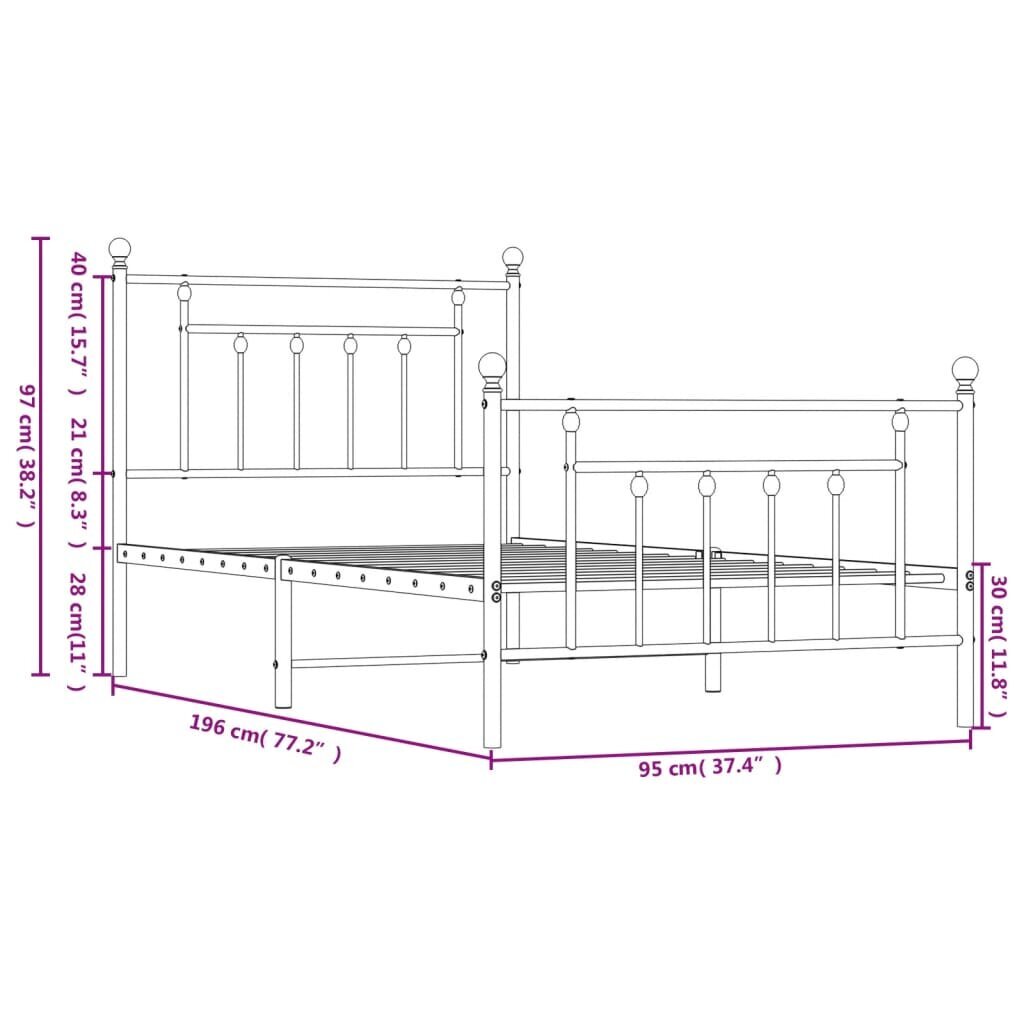 Gultas rāmis vidaXL, 90x190 cm, balts cena un informācija | Gultas | 220.lv