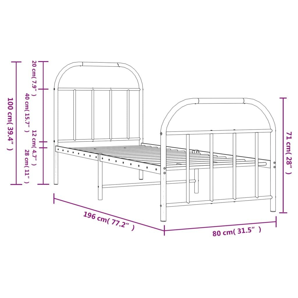 Gultas rāmis vidaXL, 75x190 cm, melns cena un informācija | Gultas | 220.lv