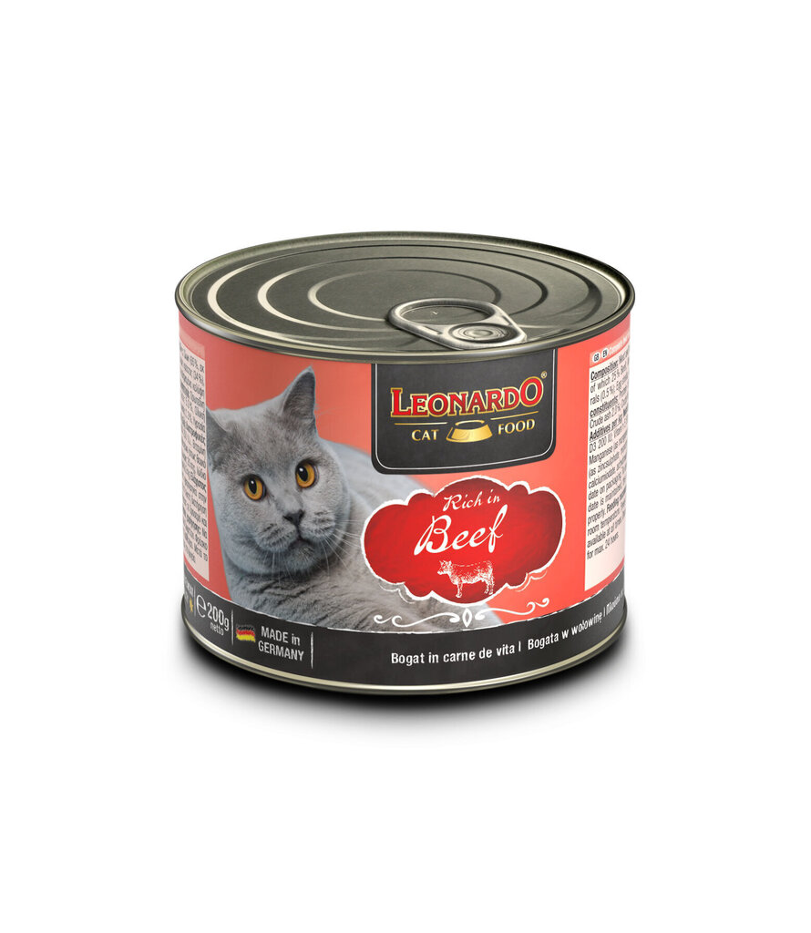 Leonardo Beef konservi kaķiem ar liellopu gaļu 200 g × 6 gab cena un informācija | Konservi kaķiem | 220.lv