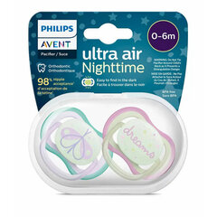 Пустышки Philips Avent Ultra Air Night, 0-6 мес, 2 шт. цена и информация | Соски на бутылочку | 220.lv