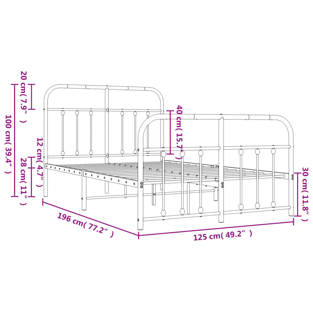 Gultas rāmis vidaXL, 120x190 cm, balts cena un informācija | Gultas | 220.lv