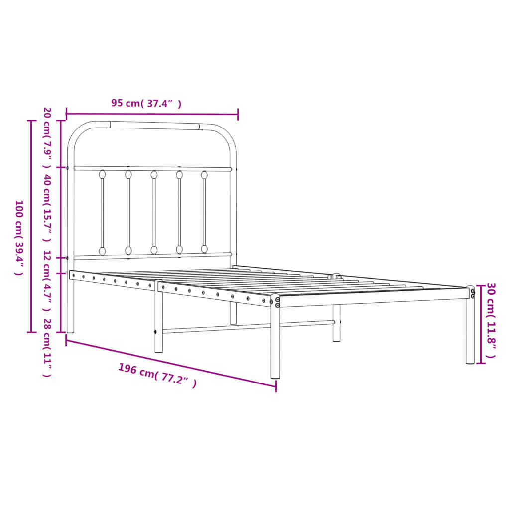 Gultas rāmis vidaXL, 90x190 cm, balts cena un informācija | Gultas | 220.lv