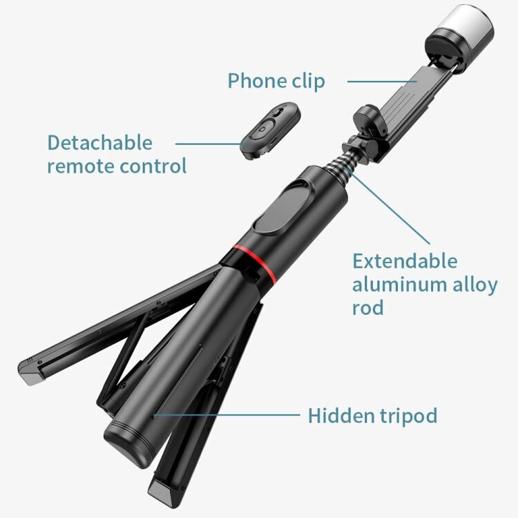 Pašbildes statīvs ar LED gaismu un Bluetooth tālvadības pulti, LIVMAN, Q12s (selfie stick) cena un informācija | Selfie Sticks | 220.lv