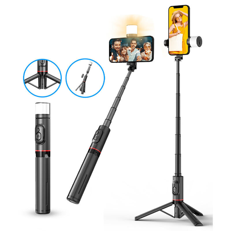 Pašbildes statīvs ar LED gaismu un Bluetooth tālvadības pulti, LIVMAN, Q12s (selfie stick) cena un informācija | Selfie Sticks | 220.lv