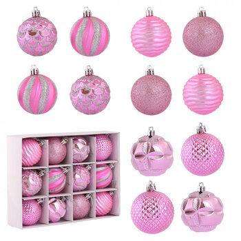 Ziemassvētku bumbiņu komplekts eCarla, 12.gab, rozā, Ø 6cm cena un informācija | Eglīšu rotājumi | 220.lv