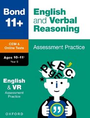 Bond 11plus: Bond 11plus CEM English & Verbal Reasoning Assessment Papers 10-11 Years 1 cena un informācija | Grāmatas pusaudžiem un jauniešiem | 220.lv