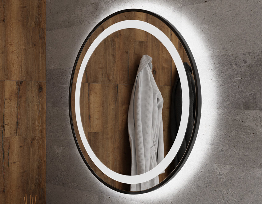 Apaļš LED spogulis Nemezis ar melnu rāmi 60 cm cena un informācija | Vannas istabas spoguļi | 220.lv