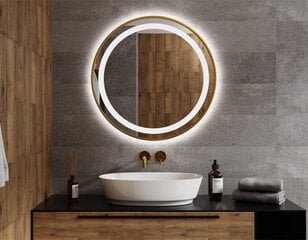 Apaļš LED spogulis Nemezis ar zelta krāsas rāmi 60 cm cena un informācija | Vannas istabas spoguļi | 220.lv