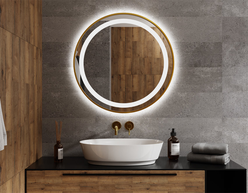 Apaļš LED spogulis Nemezis ar zelta krāsas rāmi 60 cm цена и информация | Vannas istabas spoguļi | 220.lv