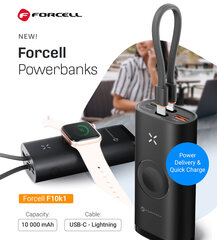 Ceļojumu akumulators FORCELL F-Energy F10k1 10000mah ar Apple Watch lādētāju, melns cena un informācija | Lādētāji-akumulatori (Power bank) | 220.lv