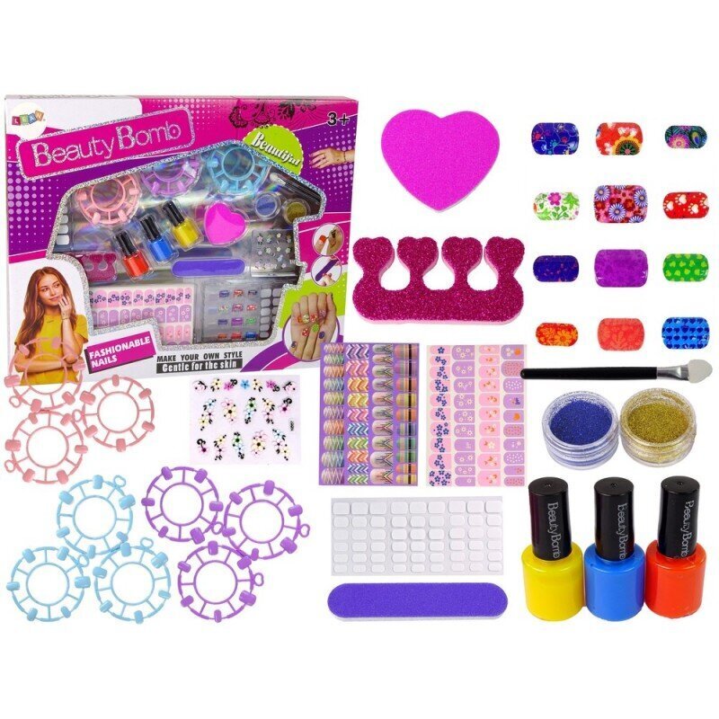 Nagu krāsošanas komplekts bērniem Leantoys Lacquers Stickers Patterns Glitters цена и информация | Rotaļlietas meitenēm | 220.lv