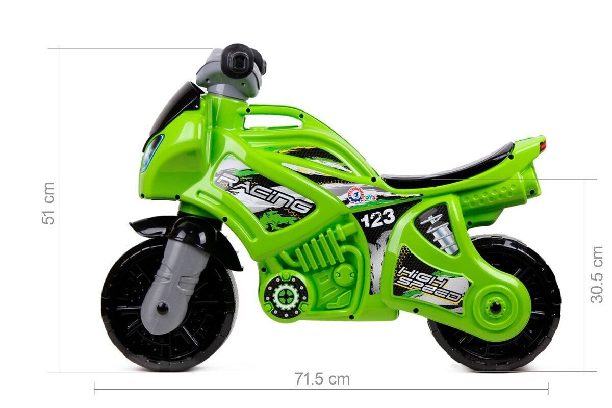 Stumjamais motocikls TechnoK, zaļš цена и информация | Rotaļlietas zīdaiņiem | 220.lv