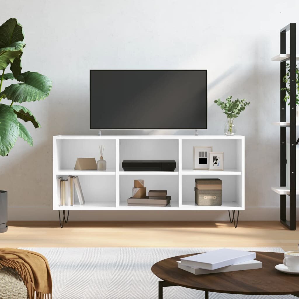 vidaXL TV skapītis, spīdīgi balts, 103,5x30x50 cm, inženierijas koks cena un informācija | TV galdiņi | 220.lv