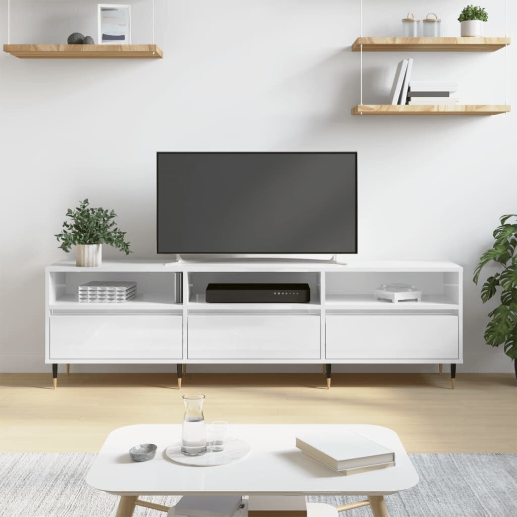 vidaXL TV skapītis, spīdīgi balts, 150x30x44,5 cm, inženierijas koks cena un informācija | TV galdiņi | 220.lv