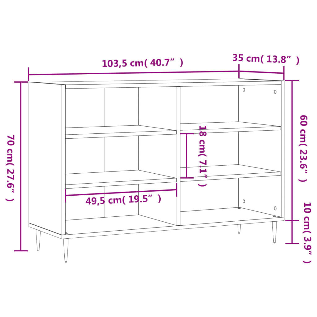 Kumode, ozolkoka krāsa, 103,5x35x70 cm, inženierijas koks cena un informācija | Skapīši viesistabai | 220.lv