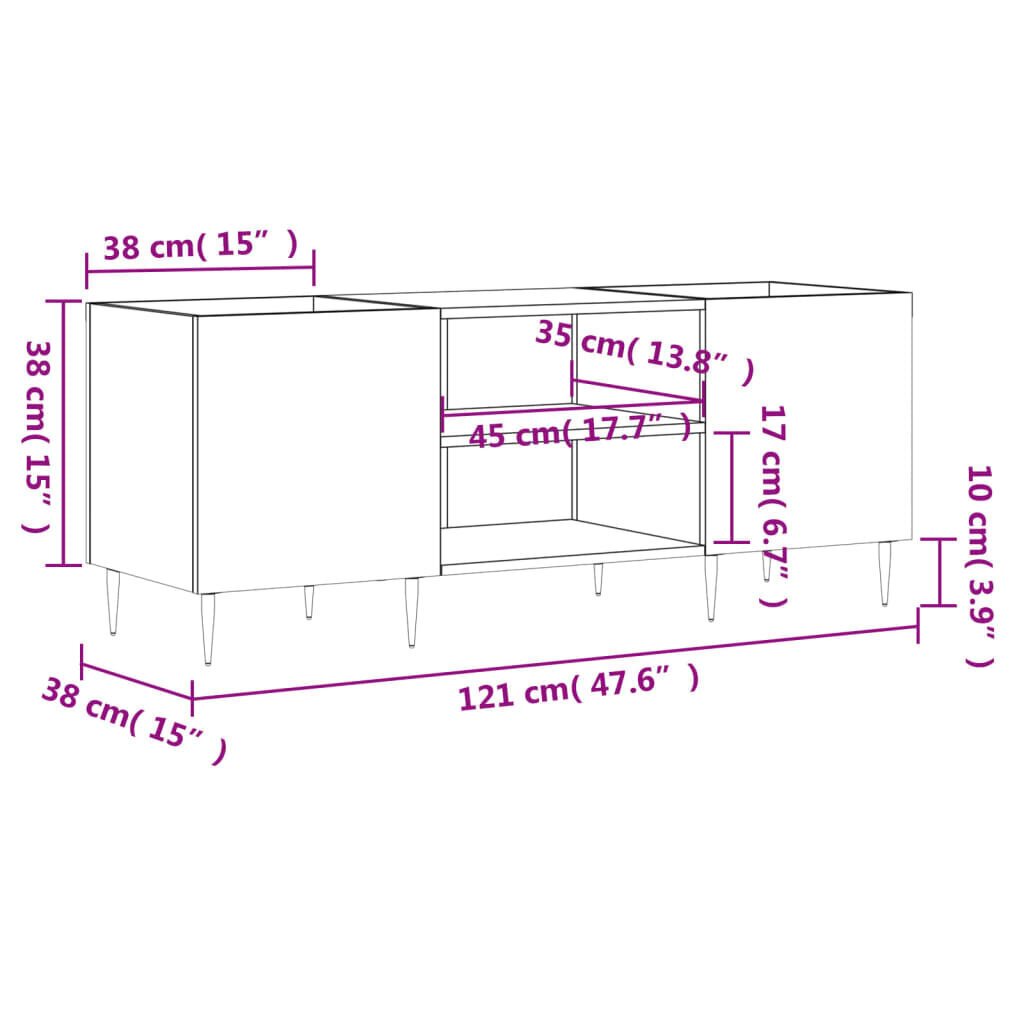 vidaXL ierakstu skapītis, 121x38x48 cm, inženierijas koks, betonpelēks цена и информация | Skapīši viesistabai | 220.lv