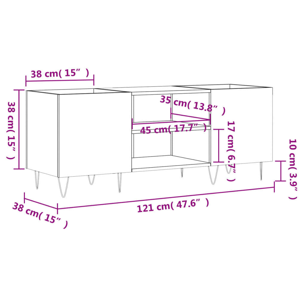 vidaXL ierakstu skapītis, 121x38x48 cm, inženierijas koks, betonpelēks цена и информация | Skapīši viesistabai | 220.lv