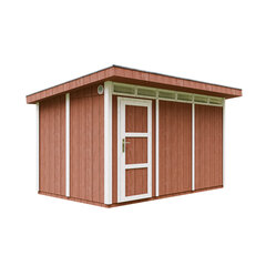 Paneļu māja ar Redwood Red krāsas komplektu Timbela M904, 368x236x239 cm, brūns cena un informācija | Dārza mājiņas, šķūņi, malkas nojumes | 220.lv
