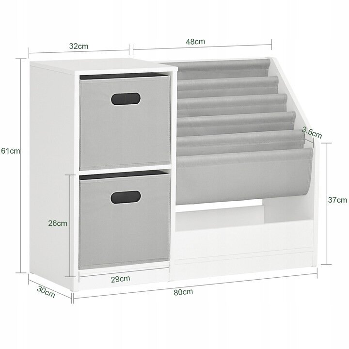 Grāmatu plaukts SoBuy, 80x30x61 cm, balts cena un informācija | Bērnu kumodes | 220.lv